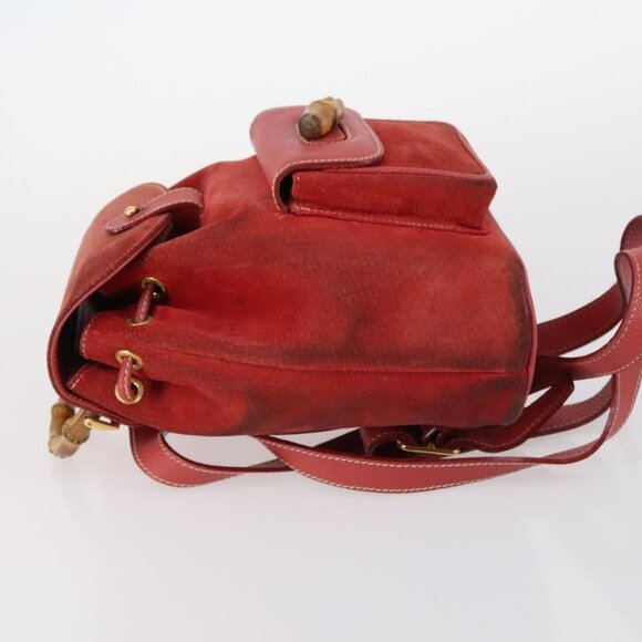 GUCCI Bamboo Backpack Suede Red Gold Auth - Picture 4 of 16